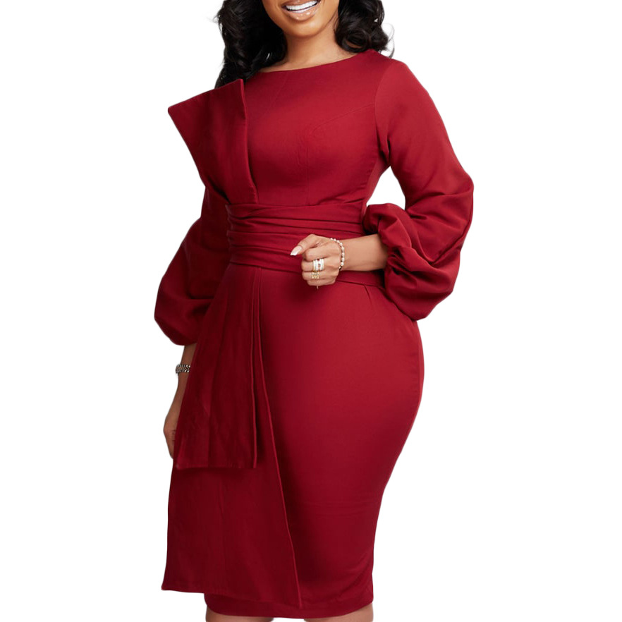 Women's Sheath Dress Fashion Round Neck Pleated Long Sleeve Solid Color Maxi Long Dress Daily display picture 36