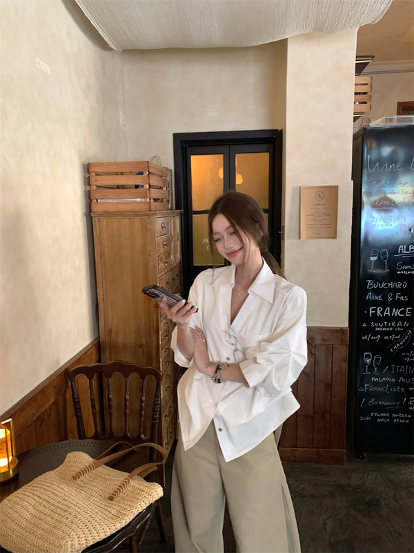 复古高级感白色老钱风气质长袖衬衣女装秋季收腰显瘦小众衬衫上衣|undefined