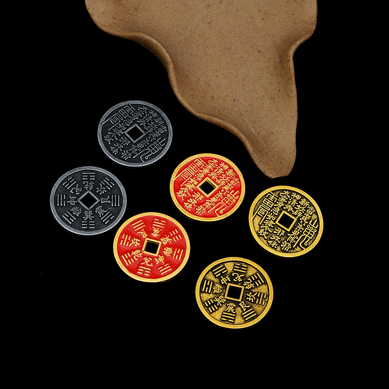 朱砂钱币铜钱复古仿黄铜方孔山鬼花钱 八卦铜钱币DIY合金饰品配件