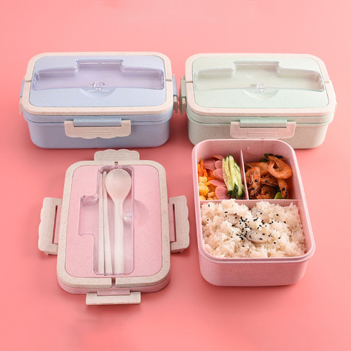 Wheat Straw Lunch Box for Office Workers and Students, Portable Multi-Compartment Insulated Japanese Meal Box Microwave-Safe