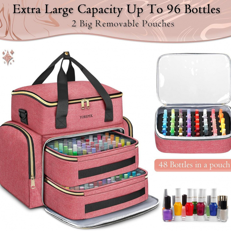 Amazon caja de almacenamiento de esmalte de uñas de gran capacidad para salir Kit de herramientas de lámpara de uñas portátil puede contener 96 botellas