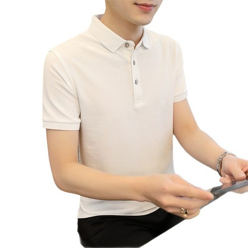 Men's Summer Short Sleeve T-Shirt Business High-end Luxurious Breathable Solid Color Thin Collared POLO Shirt Trendy