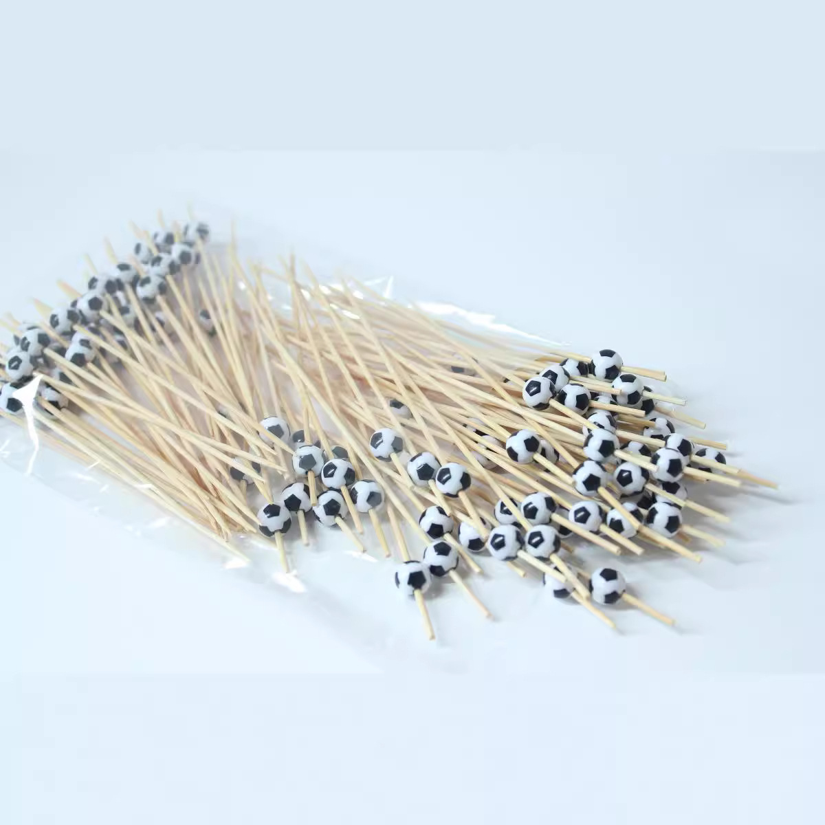 Bambú acrílico plástico fútbol 100 pcs/paquete creativo blanco y negro fútbol fruta decoración fruta inserta Amazon