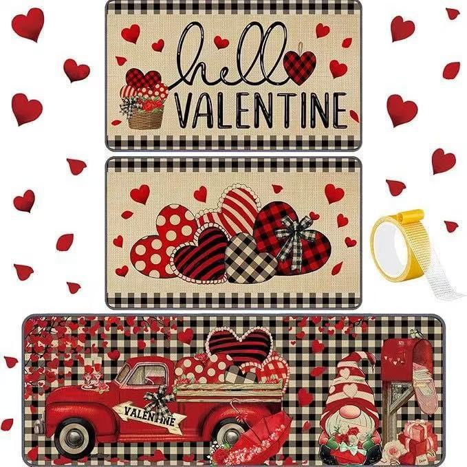 Cross-border Christmas kitchen floor mat three-piece set, corridor dirt-resistant and wear-resistant foot mat, home use long strip dustproof decorative floor mat