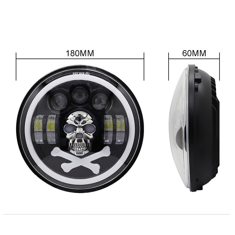 Cross-border caliente LED cráneo Pastor faro 7 pulgadas luz redonda vehículo todoterreno modificado foco lejos y cerca de la luz del faro