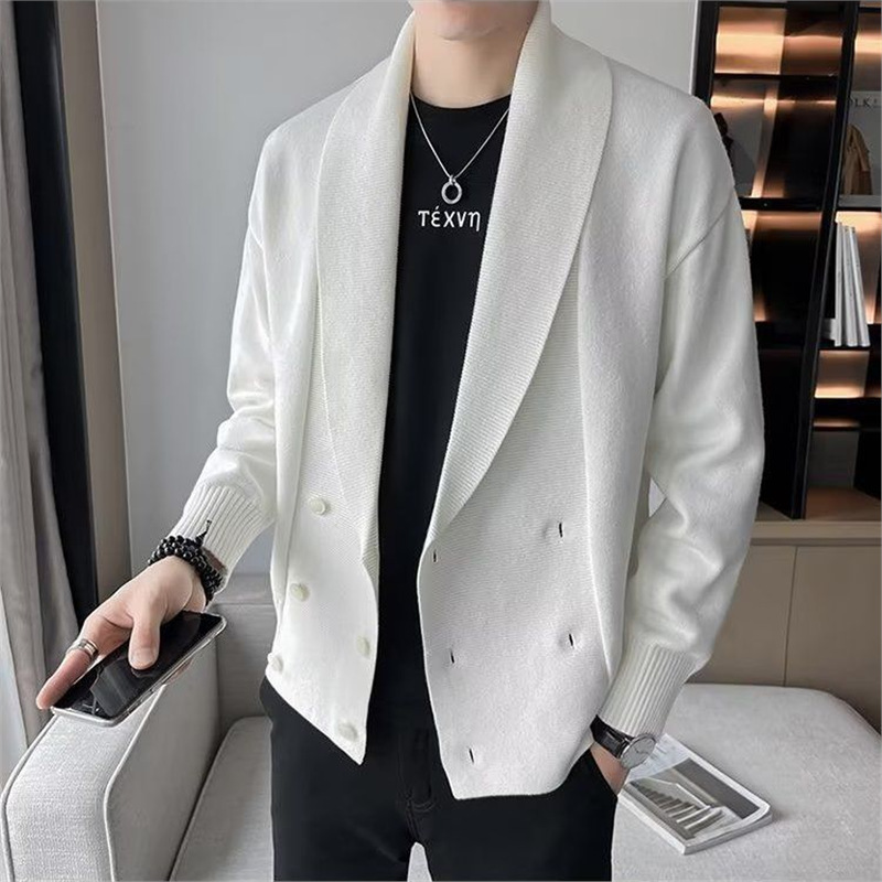 Trendy Korean-Style Collar Spring and Autumn Jacket Knitwear New Fashion Brand Men's V2022 Turn-Down Collar High-End Cardigan Sweater