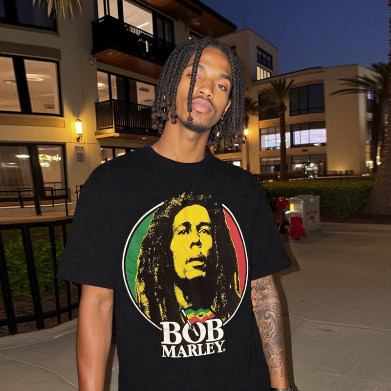Men's Fashion Brand American Retro Jamaican Reggae Godfather Bob Marley Round Neck Short-Sleeved T-Shirt T-Shirt Men's Fashion Brand American Retro Jamaican Reggae Godfather Bob Marley Round Neck Short-Sleeved T-Shirt T-Shirt