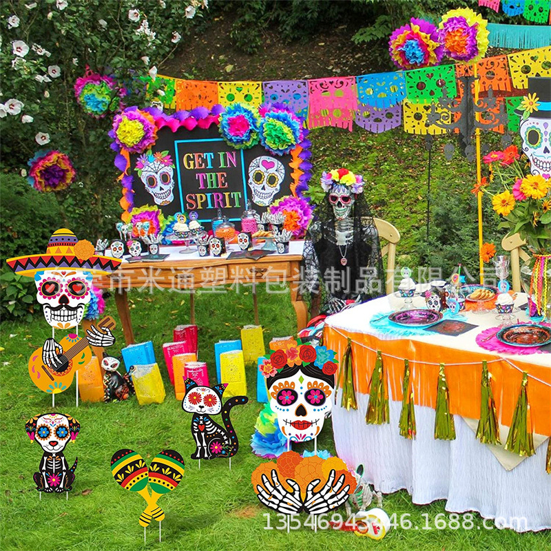 2022新款万圣节骷髅头庭院插牌 中空板防雨草坪插牌