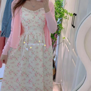 Western-Style Floral Dress Suit 2025 Summer New Sweet and Fresh Sun Protection Cardigan Suspender Skirt Two-Piece Set