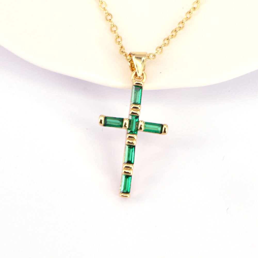 New Style Cross Pendant copper Color Zircon Necklace