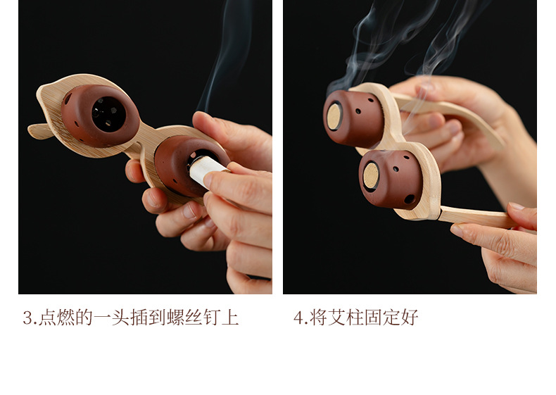 Eye Moxibustion Device Two-Port Purple Clay Eye Care Warm Moxa Box with Gift Box specifications