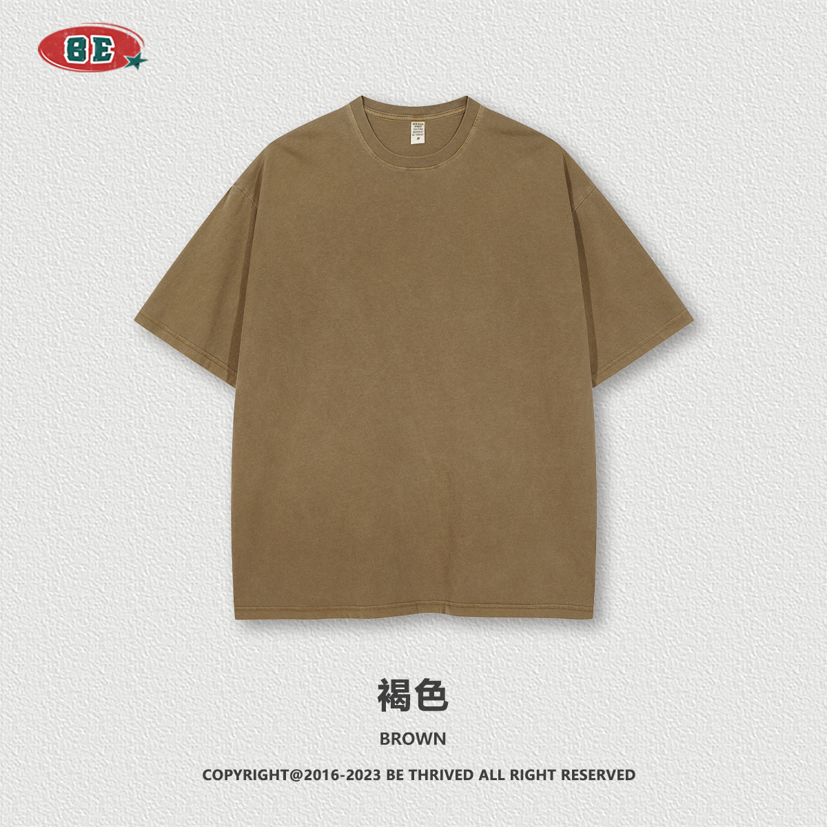 BE Men's 2025 American suelto y desgastado retro lavado camiseta de manga corta para hombre camiseta de algodón de manga corta de color sólido para hombre tendencia