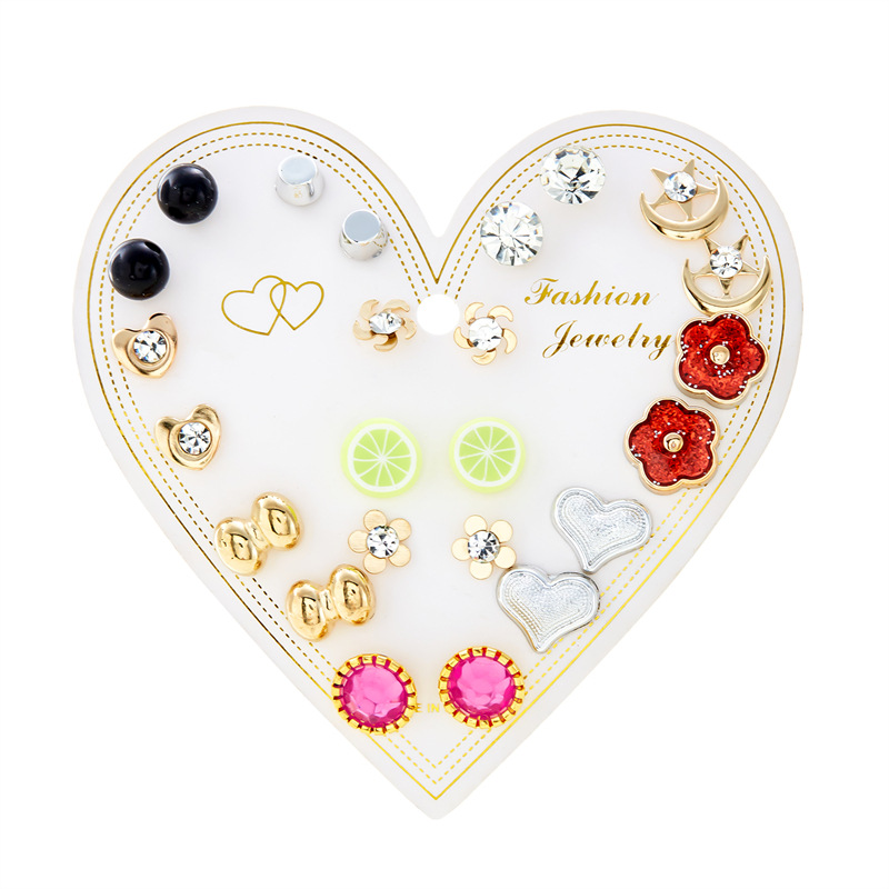 1 Set Quantity 1 Set Simple Style Classic Style Heart Shape Inlay Alloy Rhinestones Ear Studs