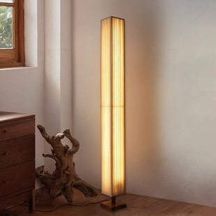 Quiet Style Fabric Floor Lamp Zen Style Retro Living Room Bedroom Study Homestay Atmosphere Lamp Log Vertical Floor Lamp
