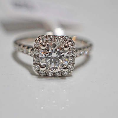 PT950铂金培育钻石戒指女士正方形灿若星辰结婚求婚星耀围镶