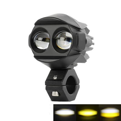 Cross-Border Motorcycle External Water Bird Spotlight Led Yellow and White Two-Color Electric Motorcycle Headlight Super Bright Paving Spotlight (Motorcycle headlights, headlights) - single-curved-bracket