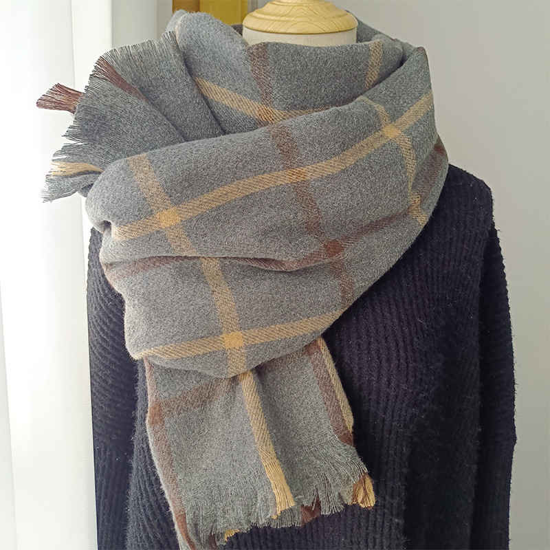 Unisex Plaid sjaal dames mode temperament elegante sjaal verdikt warm dubbel buiten_voghion.com