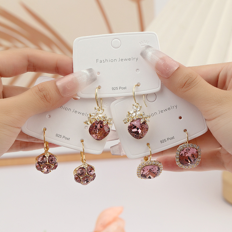 Purple sophisticated fashionable elegant earrings with zircon