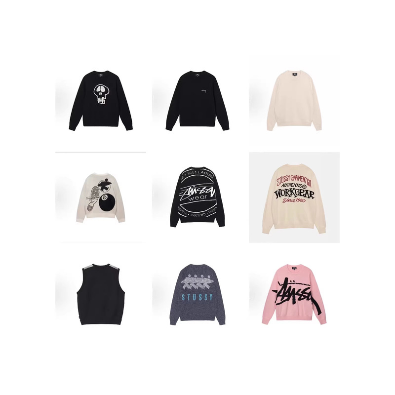 Cross-Border Trendy Brand High-End Version Stu New Knitwear with Patterned Letter Jacquard Round Neck Pullover Long-Sleeve Unisex