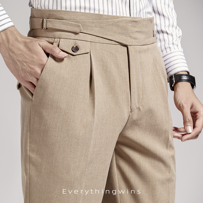 Naples Men's Khaki Straight-Leg Drapey Business Casual Pants High-Waisted Slim-Fit Pants Small Straight-Leg Naples Men's Khaki Straight-Leg Drapey Business Casual Pants High-Waisted Slim-Fit Pants Small Straight-Leg