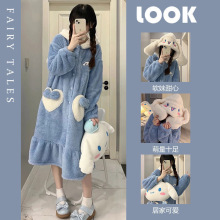 严选玉桂狗睡袍女2025秋冬珊瑚绒甜美长款家居服加绒加厚卡通睡衣