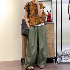 南油小众设计同款时尚百搭休闲空气裤女秋季新款抽绳工装风阔腿裤