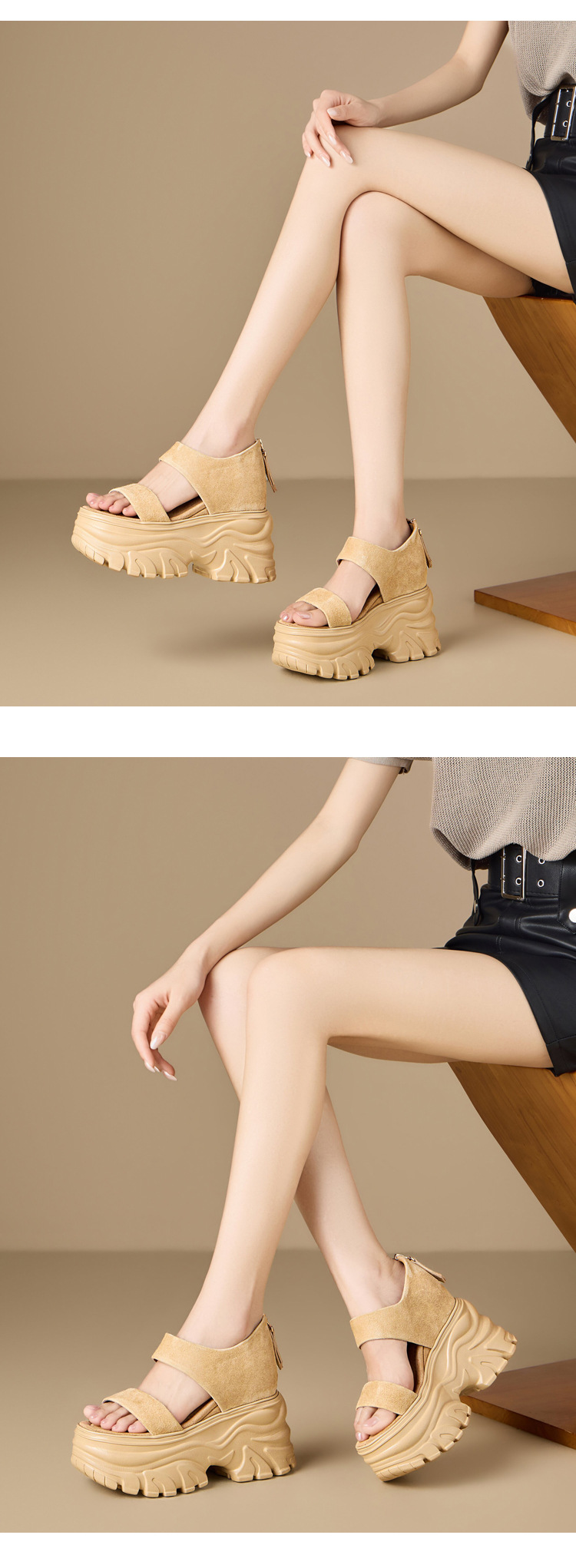 Sandal cao gót nữ đế xuồng phong cách La Mã, gót 12 cm, quai hở mũi, khóa kéo sau — màu đen, màu mơ chi tiết 6
