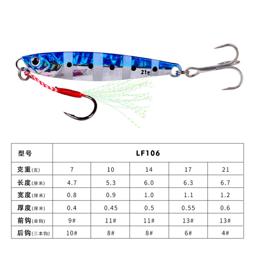 Long-range cast iron plate lead fish, luminous metal lure, 5-color bionic fake bait, three hooks, submersible lead fish bait