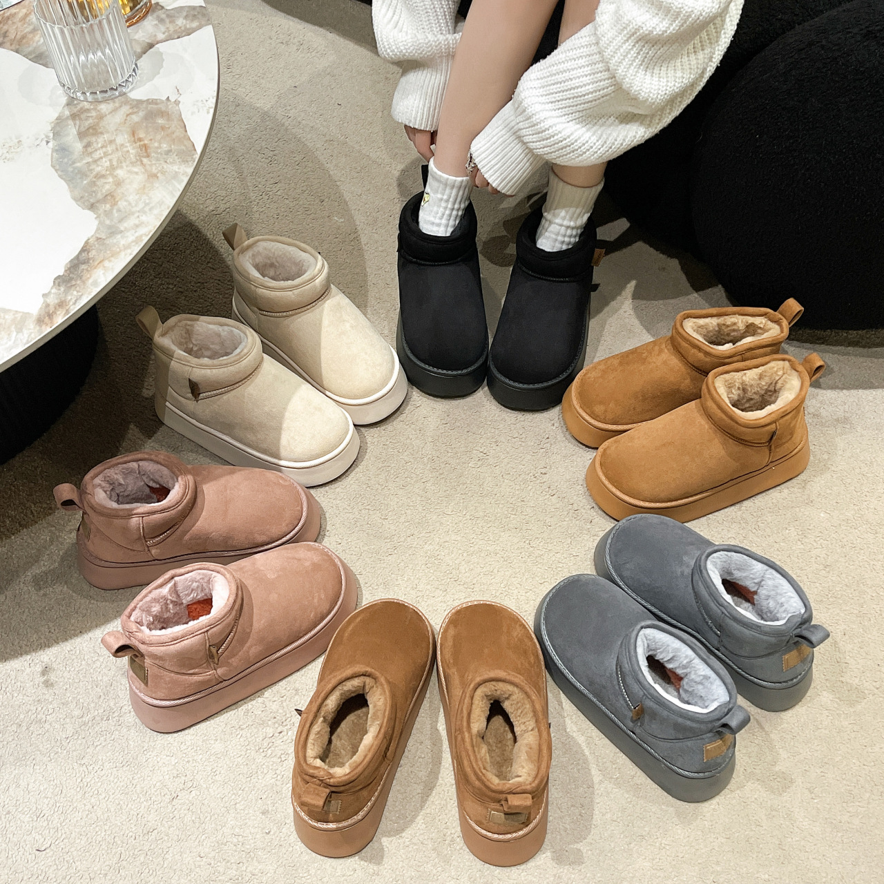Thick-soled Height-enhancing Solid Color Snow Boots For Women Winter Velvet Thickened Anti-slip Snow Boots Northeast Warm Cotton Shoes