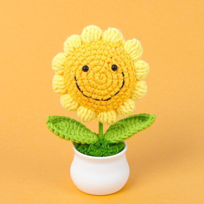 完成品クロスボーダーニットウールひまわり鉢植え造花研究デスクトップ装飾品卒業子供の日の小さなギフト|undefined