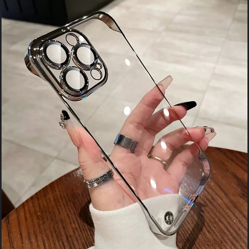 iPhone17に適した超薄型スマホケース、フレームレスのApple16電気メッキハードケース、15proMax透明保護ケース|undefined