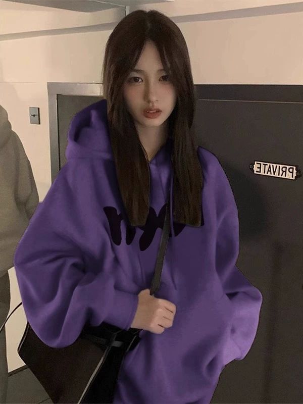 Guochao бренд hiphop дизайн с плюшевым свитер женский осенне-зимний американский ретро маленький ленивый ветер с капюшоном