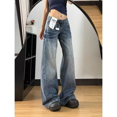 美式复古阔腿牛仔裤女2025秋季新款辣妹低腰宽松显瘦直筒拖地裤