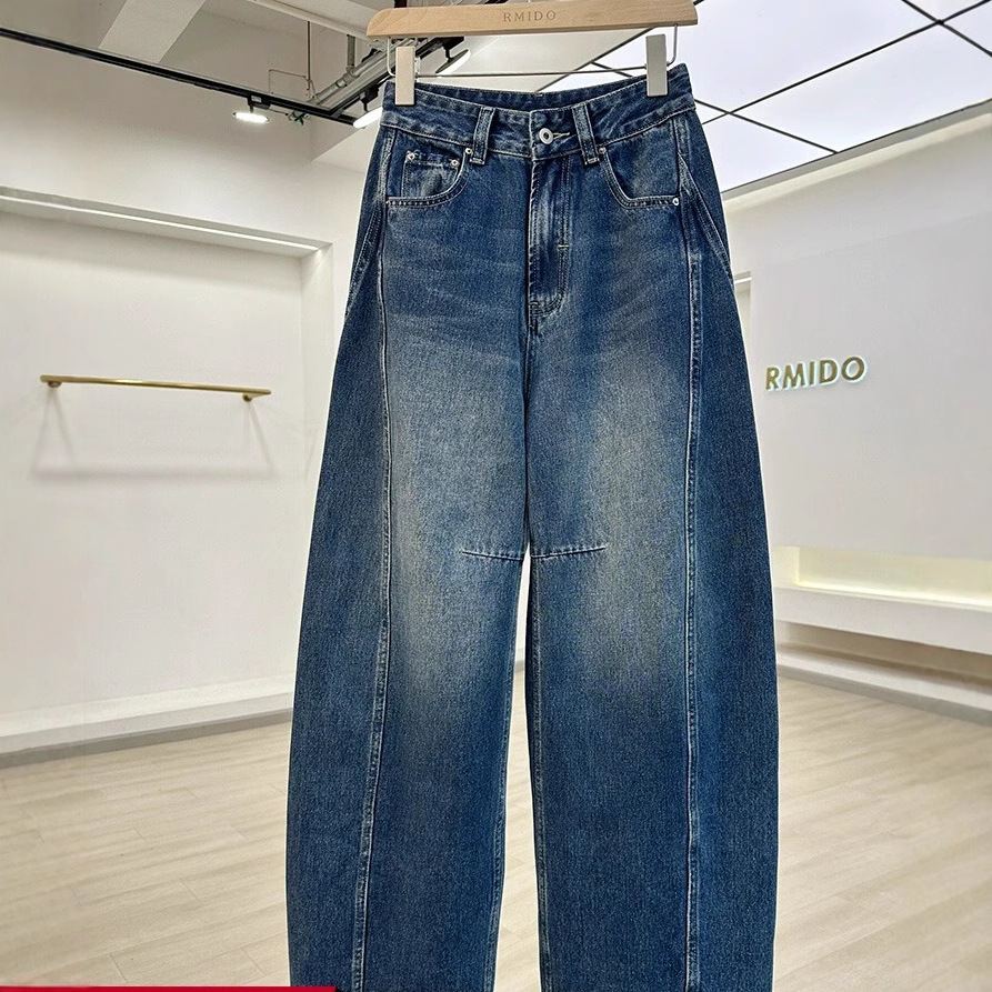 외국 스타일 바나나 바지 여성 청바지 2024 새로운 와이드 레그 캐주얼 조커 마체 테 긴 바지의 고급 감각의 유럽 버전