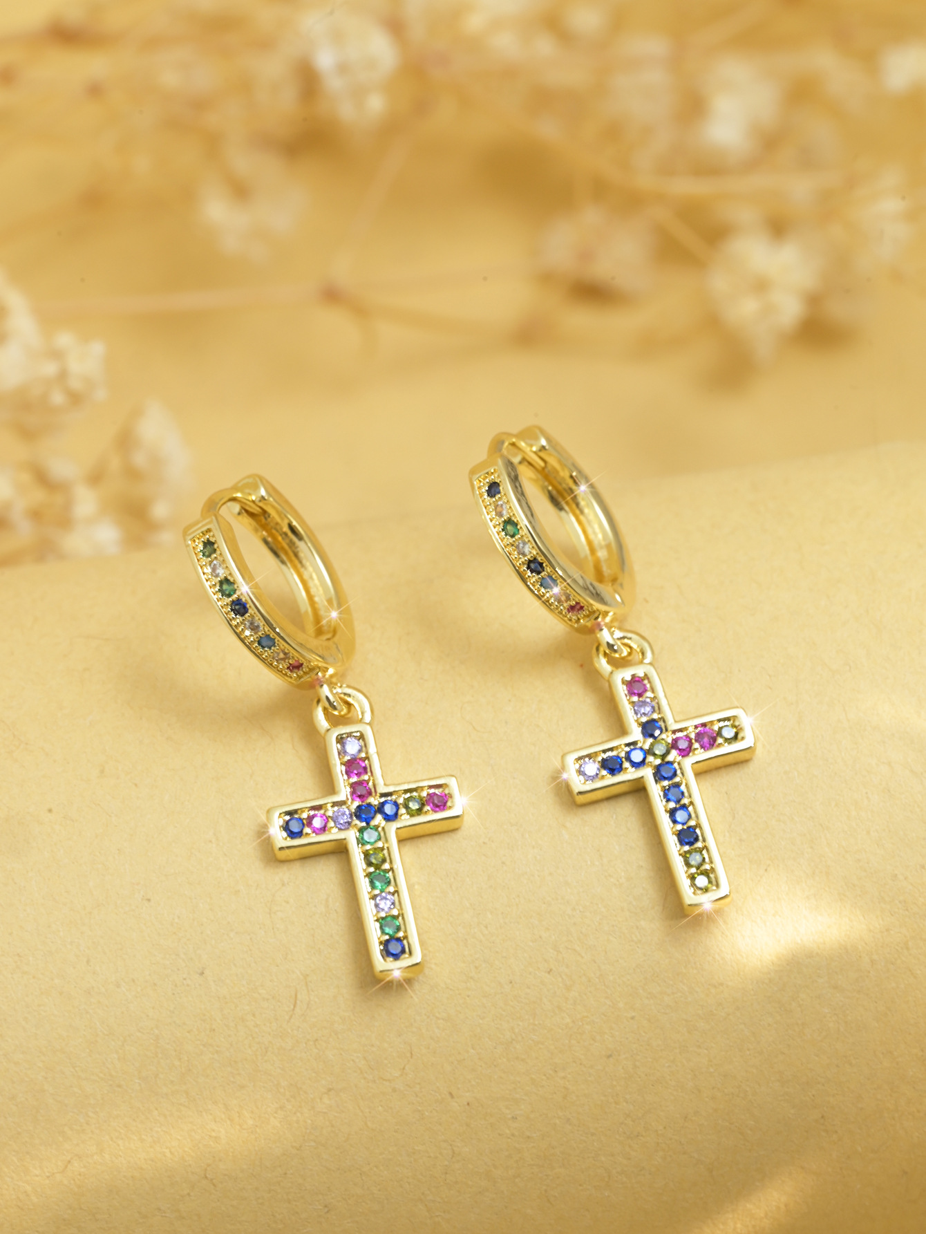 Cross, Life Tree Pattern 1 Pair Elegant Simple Style Cross Life Tree Plating Copper Zircon Drop Earrings
