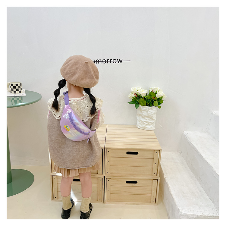 2023 New fashionable and trendy portable laser PU leather children's waist bag, crossbody small bag, sports laser chest waist bag undefined