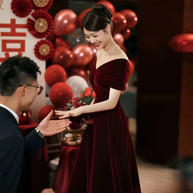 Toast dress bride wedding engagement evening dress female banquet dress small pregnant women belly covering plus size clothes