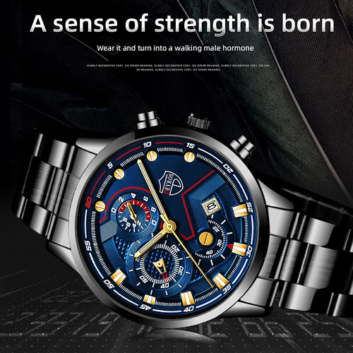 DEYROS cross-border men's fashion stainless steel strap business watch luminous pointer calendar quartz watch