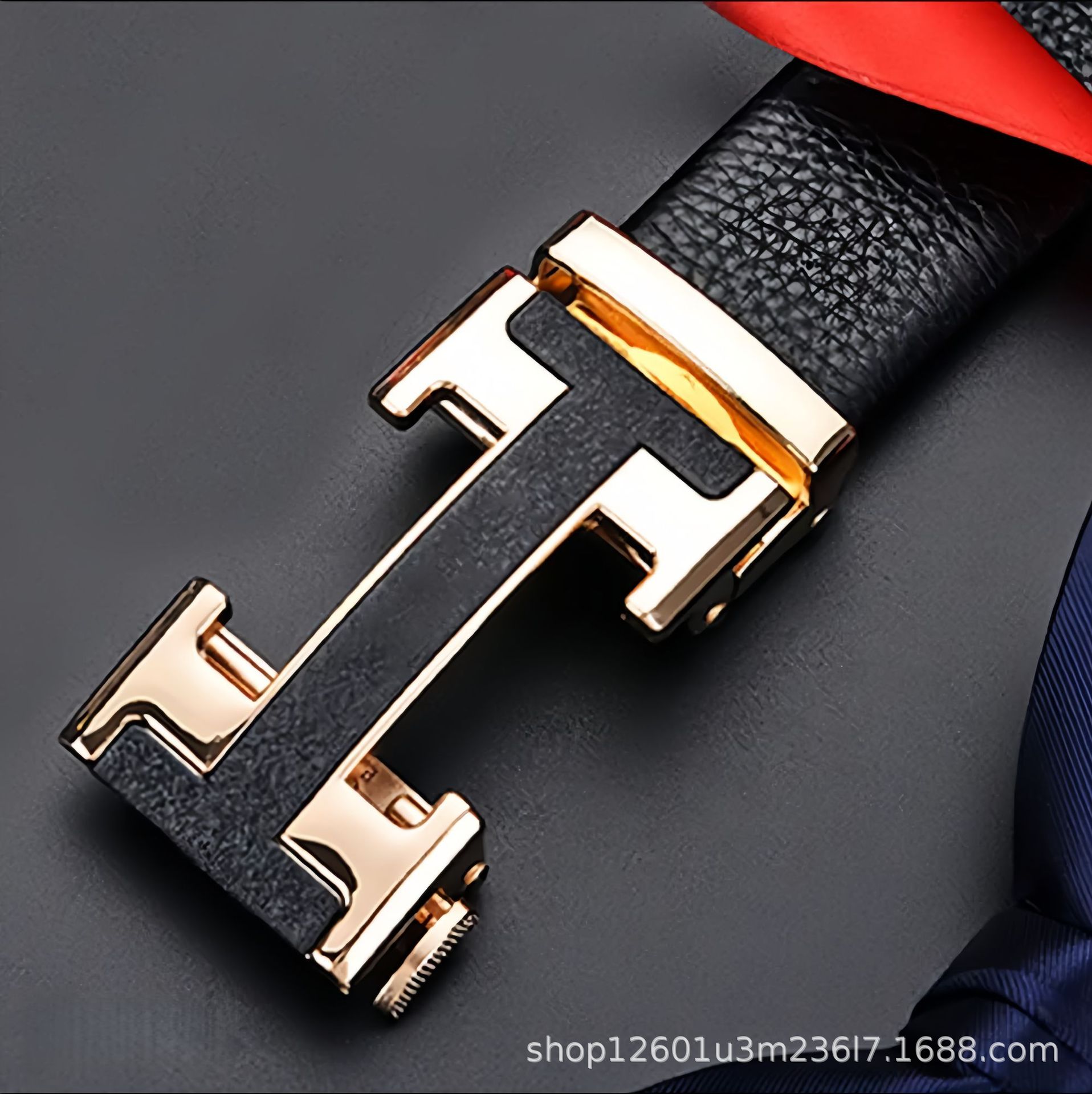 Top-grain Leather Men's Belt with H Buckle Genuine Cowhide Automatic Buckle Youth Simple Fashion Waistband