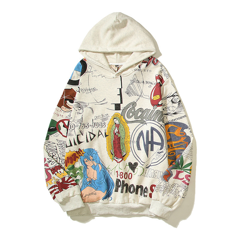 Marque de mode américaine High Street Madonna graffiti peint à la main rétro vieux sweat-shirt à capuche pour hommes et femmes veste ample à capuche_voghion.com