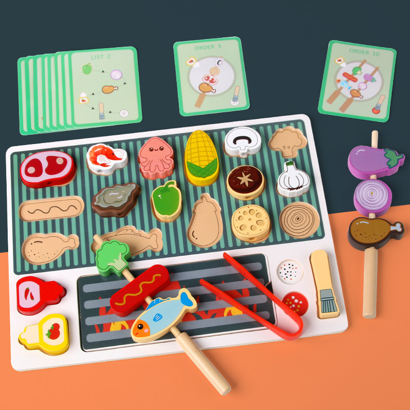 Educación temprana de madera para niños simulación divertida cocina para padres e hijos parrilla rompecabezas tridimensional rompecabezas rompecabezas juguetes de la casa