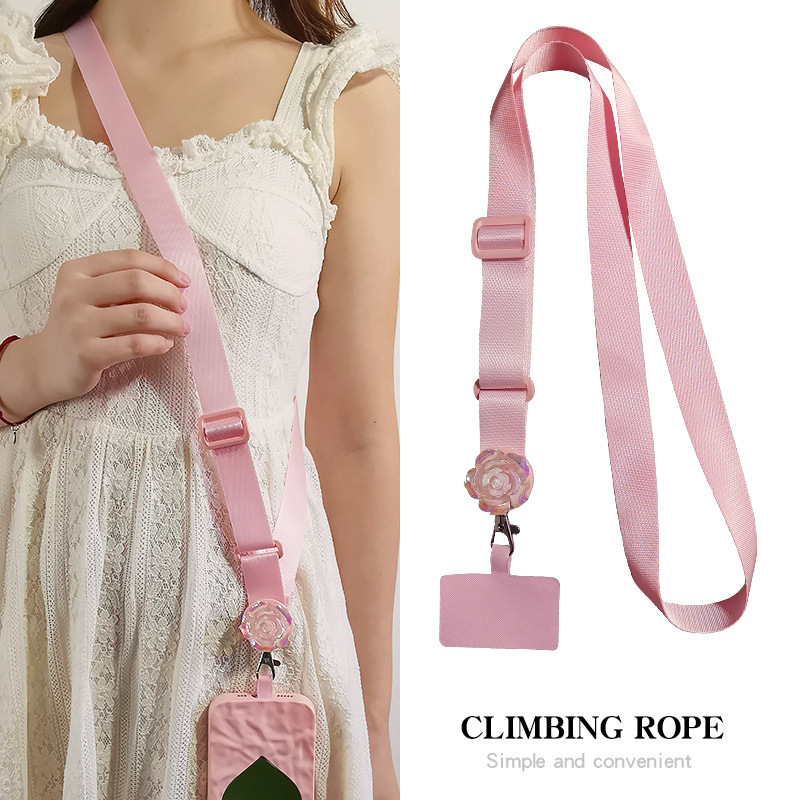 Cross-body Colorful Crystal Flower Simple Mobile Phone Lanyard Solid Color Fashionable Women's Mobile Phone Rope Can Be Carried On The Back Or Cross-body,Not Fashionable