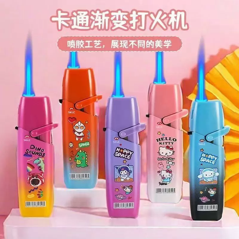 Зажигалка 2024 года, модная, с мультяшным котом, металлический матовый корпус из железа, ветрозащитная, стильная, высококачественная.