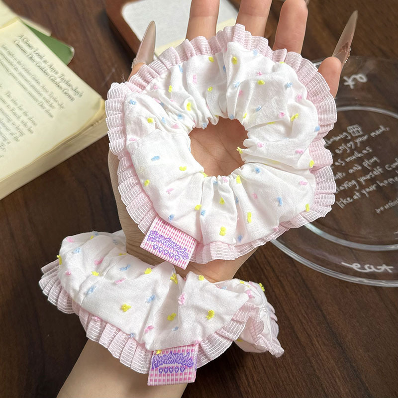 Dopamine Candy-Colored Pink Lace Scrunchie, High-Appearance Sweet Girl Style Ponytail Hair Tie Hair Accessory