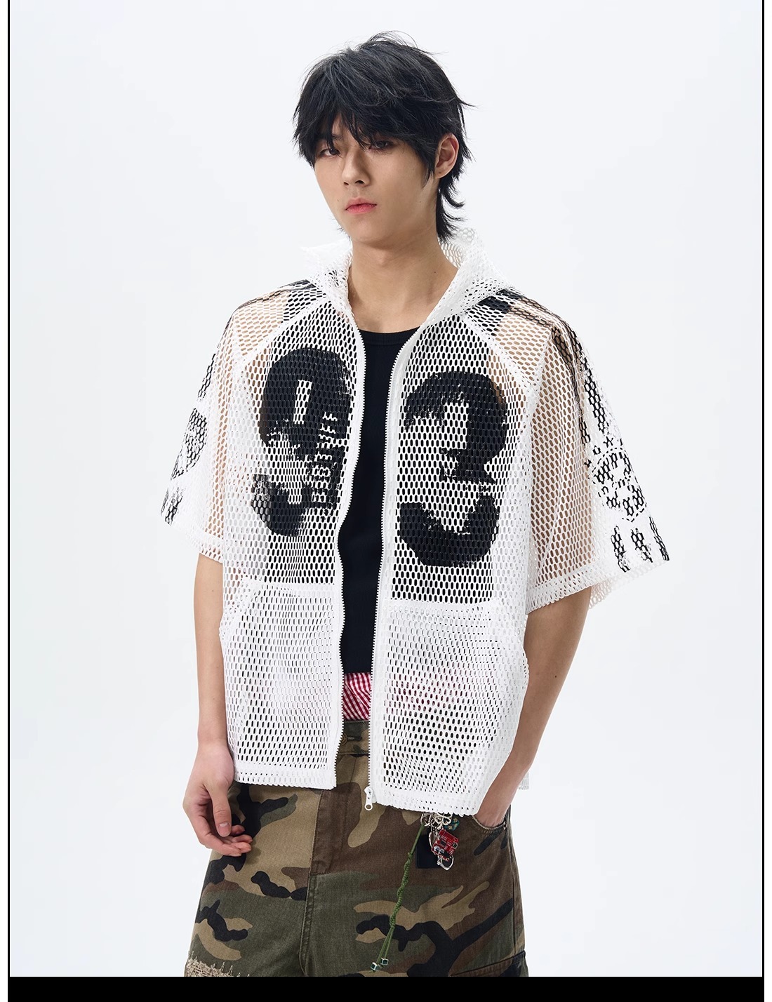 American-style Digital Zipper Hollow-out Hooded Jersey Men And Women, Summer Loose-fitting Short-sleeve_viptrois.com