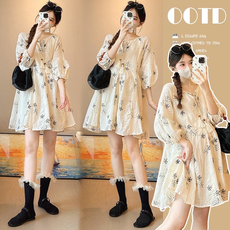 Real Shot—2025 Early Autumn Embroidered Tassel Doll Dress Maternity Dress