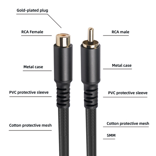 New cross-border metal shell gold-plated head double shielded cable lotus head male to female audio and video extension RCA audio cable
