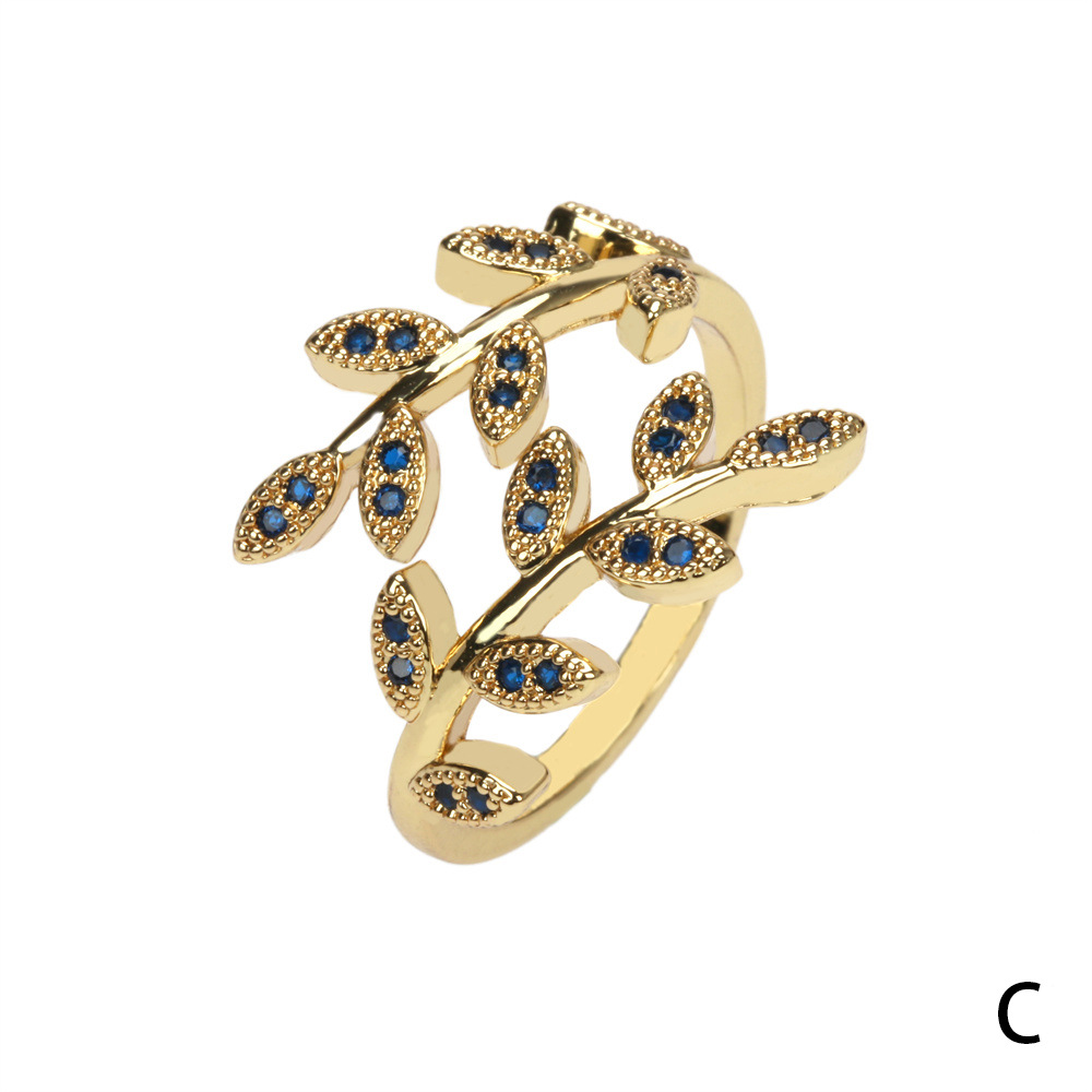 Simple Elegant Inlaid Micro Colorful Zirconium Leaf Shape Copper Ring display picture 4