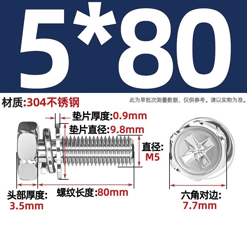 Болт комбинированный Tianzhuo Hardware M5x80 сталь 304