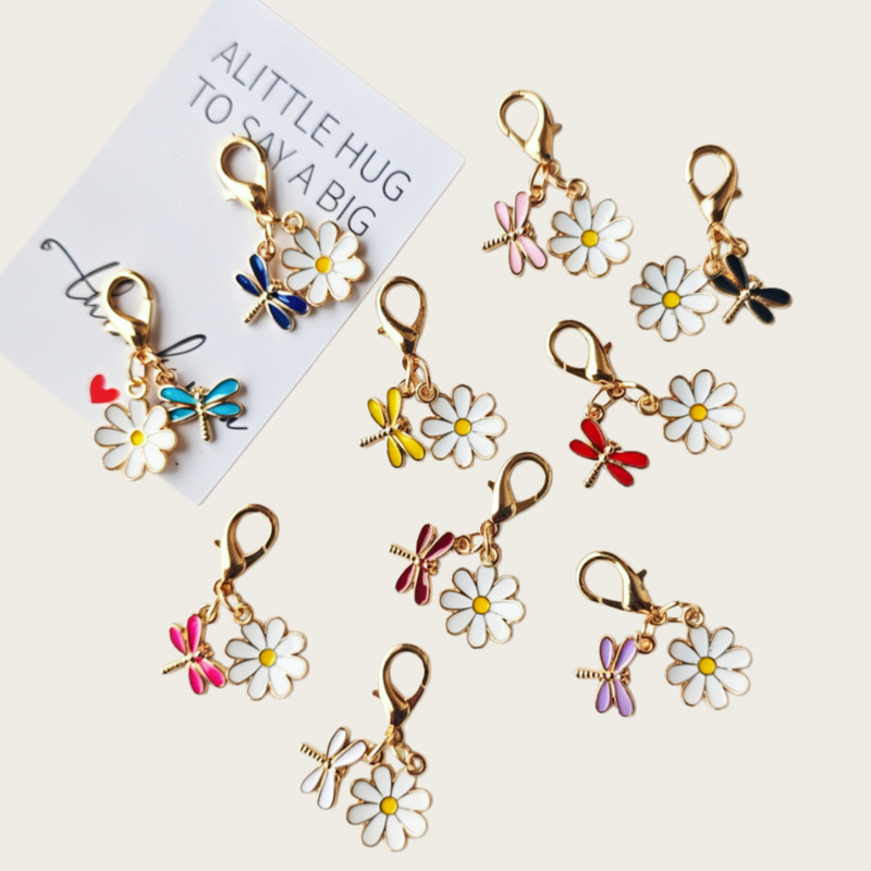Cross-Border Exclusive Supply of In-Stock Colorful Dragonfly Daisy Keychains, Alloy Enamel Lobster Clasp Bag Charms Shein